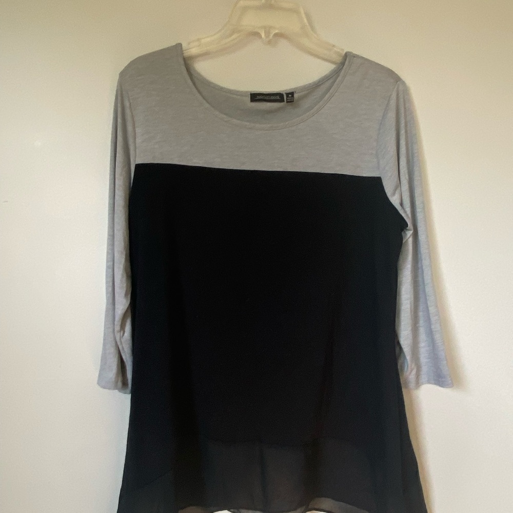 Notations Black and Gray Long Sleeve Blouse